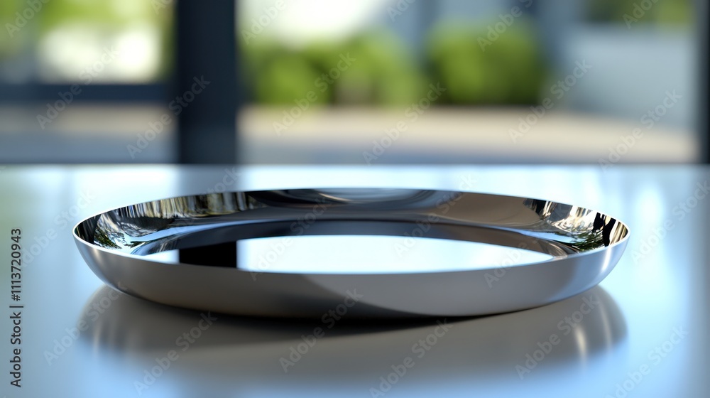 Shiny Silver Tray on a Table Shiny Silver Tray on a Table