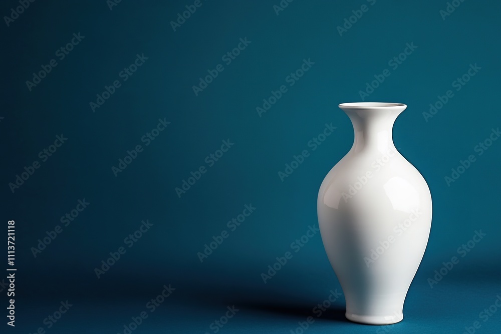 White vase on blue background, minimalism style, elegant curves. White vase on blue background, minimalism style, elegant curves.