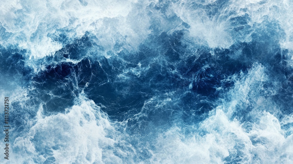 Turbulent ocean waves, powerful, foamy, deep blue water. Turbulent ocean waves, powerful, foamy, deep blue water.