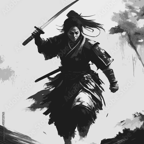Samurai fighter with sword in hand
