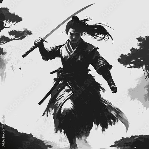 Samurai fighter with sword in hand