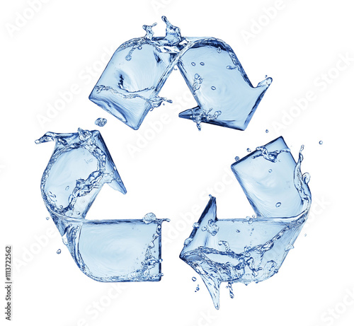 water recycling symbol cutout on white transparent background, eco recycle icon design.