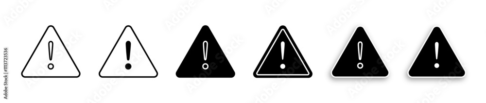 Attention warning icon set. Alert, caution, danger, error symbol. Exclamation mark in triangle. Vector illustration Attention warning icon set. Alert, caution, danger, error symbol. Exclamation mark in triangle. Vector illustration