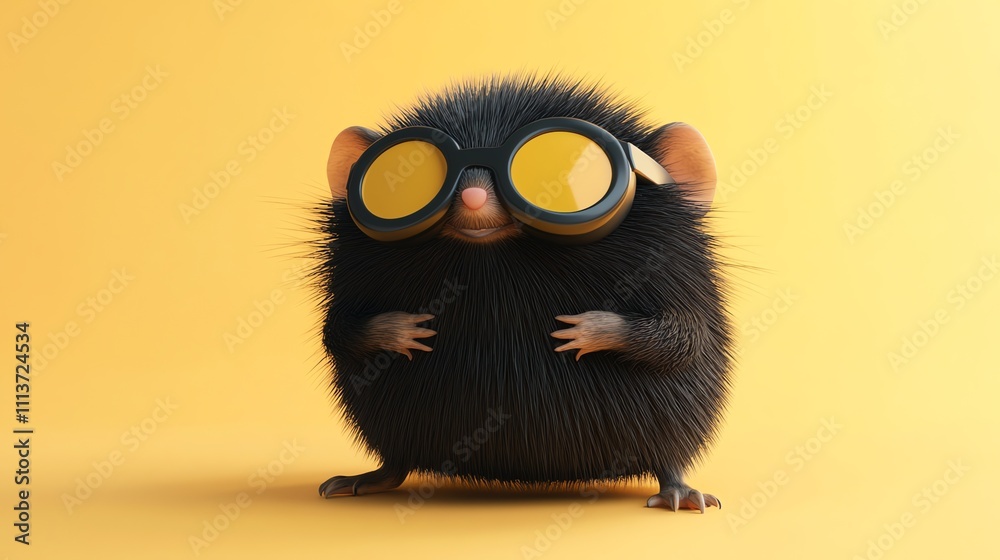 A cartoon mole wearing goggles sits on an orange background. A cartoon mole wearing goggles sits on an orange background.
