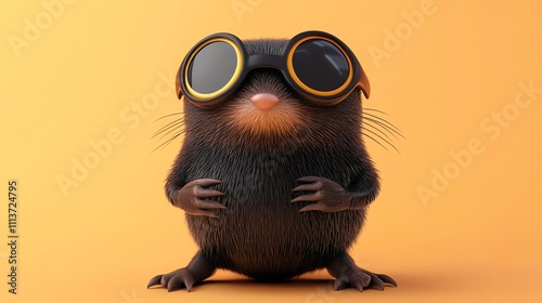 A cartoon mole wearing goggles sits on an orange background.