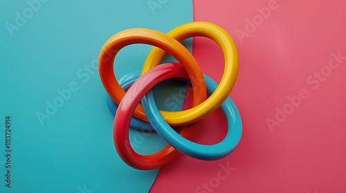 Two intertwined rings symbolizing friendship on a vibrant solid background