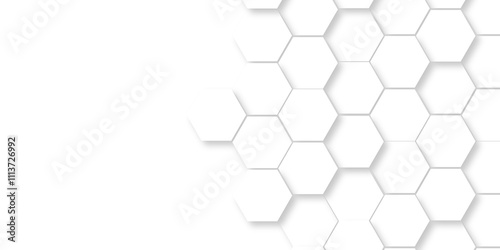 Fototapeta Naklejka Na Ścianę i Meble -  White Hexagonal Background. Luxury White Pattern. 3D Futuristic abstract honeycomb mosaic white background. geometric mesh cell texture. modern futuristic wallpaper.