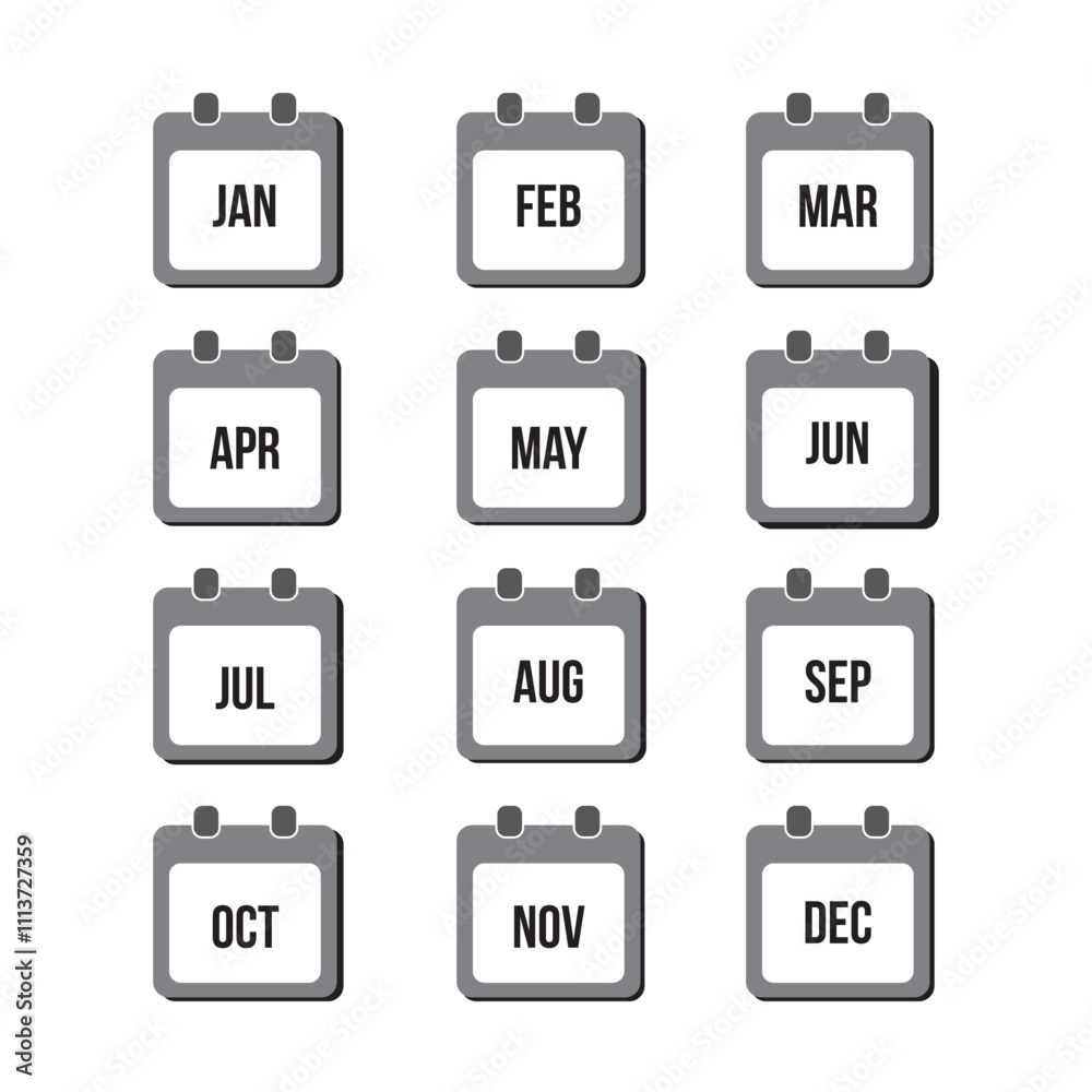 Flat design of calendar month icon set. Vector Illustration. Flat design of calendar month icon set. Vector Illustration.