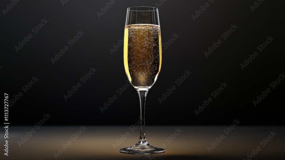 A sparkling glass of champagne elegantly displayed against a dark background.