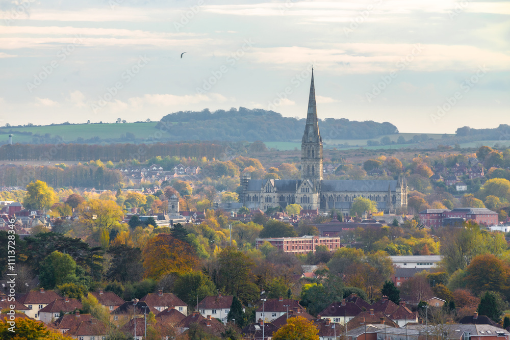 Salisbury Cathedral view from Old Sarum hill, England. Salisbury Cathedral view from Old Sarum hill, England.