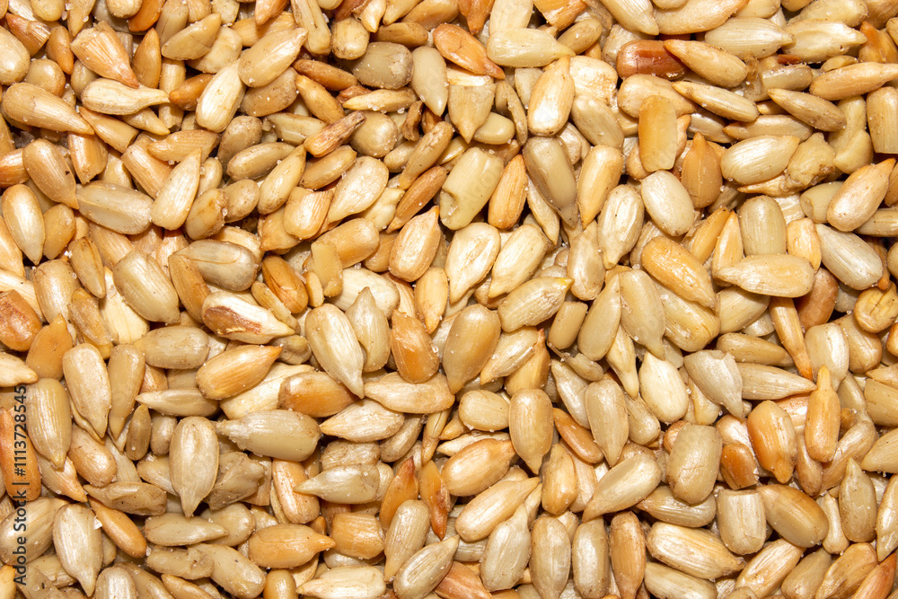 Peeled roasted sunflower seeds.The texture of sunflower seeds.