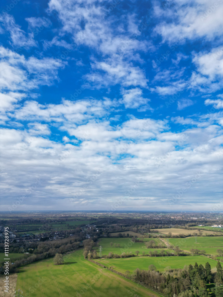 Aerial View of Central Hatfield City and Downtown of Hertfordshire, England, United Kingdom. High Angle Footage Was Captured with Drone's Camera from Medium High Altitude on March 9th, 2024 Aerial View of Central Hatfield City and Downtown of Hertfordshire, England, United Kingdom. High Angle Footage Was Captured with Drone's Camera from Medium High Altitude on March 9th, 2024