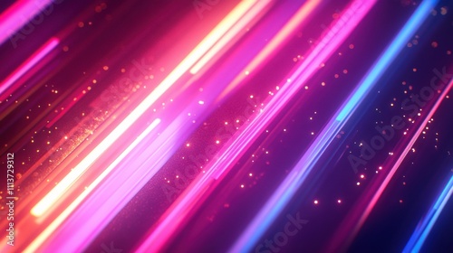 Vibrant abstract light trails in pink, blue, and gold creating a dynamic atmosphere.