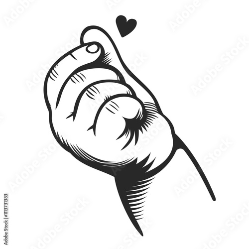 baby hand making finger heart gesture, for decor Valentine card vector clip art