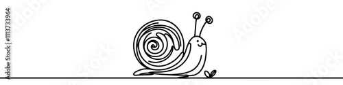 Simple line art illustration of a snail crawling is perfect for nature and wildlife themed projects