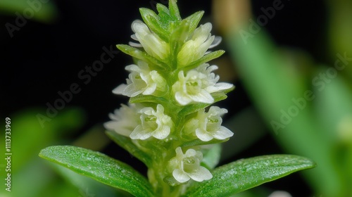 Delicate White Orchid Blooms on Green Stem