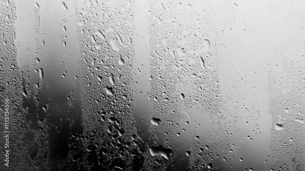 Close-up of water droplets on a fogged glass surface, creating a moody and atmospheric scene. Close-up of water droplets on a fogged glass surface, creating a moody and atmospheric scene.