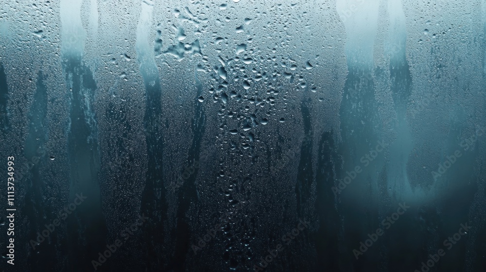 Close-up of condensation on a frosted glass surface, creating a serene, cool atmosphere with raindrop patterns. Close-up of condensation on a frosted glass surface, creating a serene, cool atmosphere with raindrop patterns.