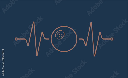 Vector design of pulse symbol of beating heart with billiard ball. Isolated on blue background