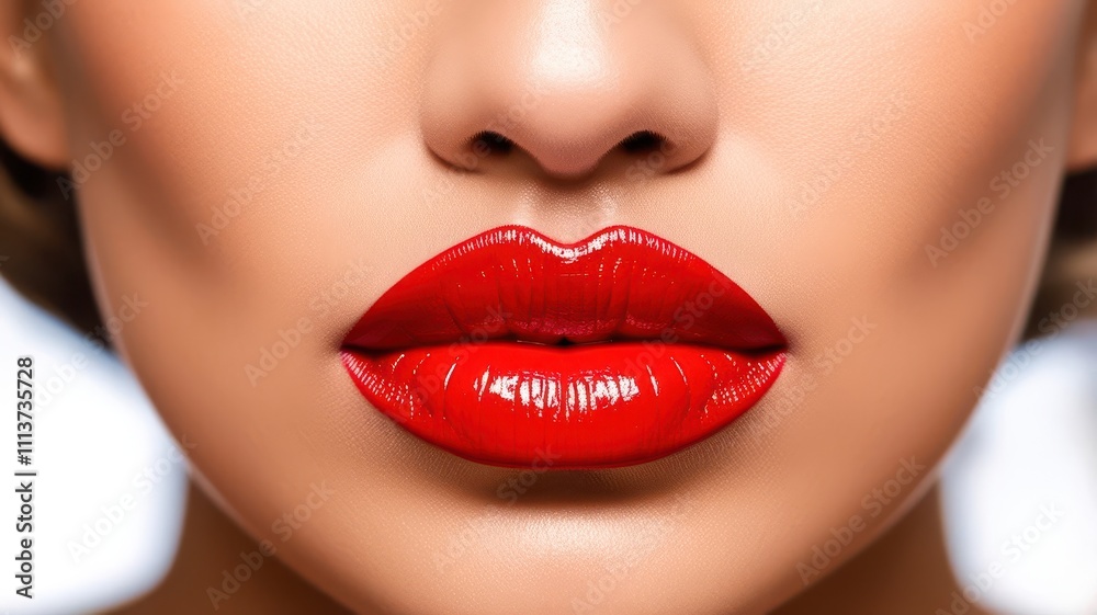 Woman with red lipstick on her lips Woman with red lipstick on her lips