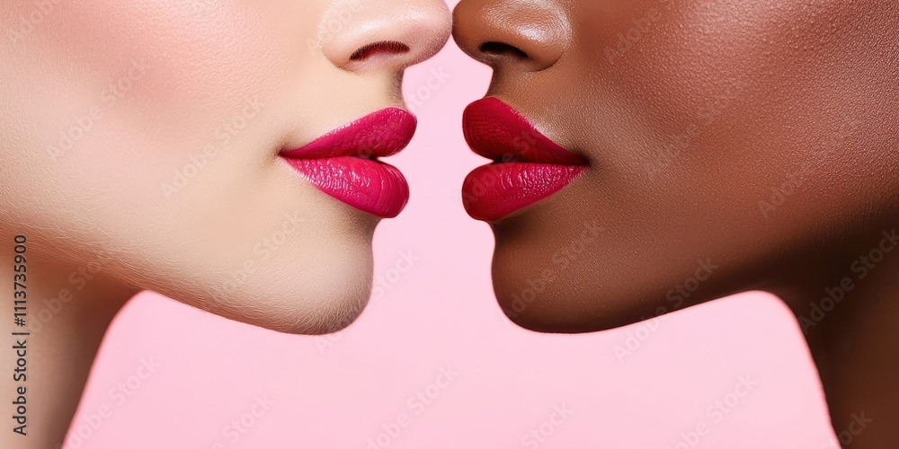 Obraz premium Two women with different colored lips