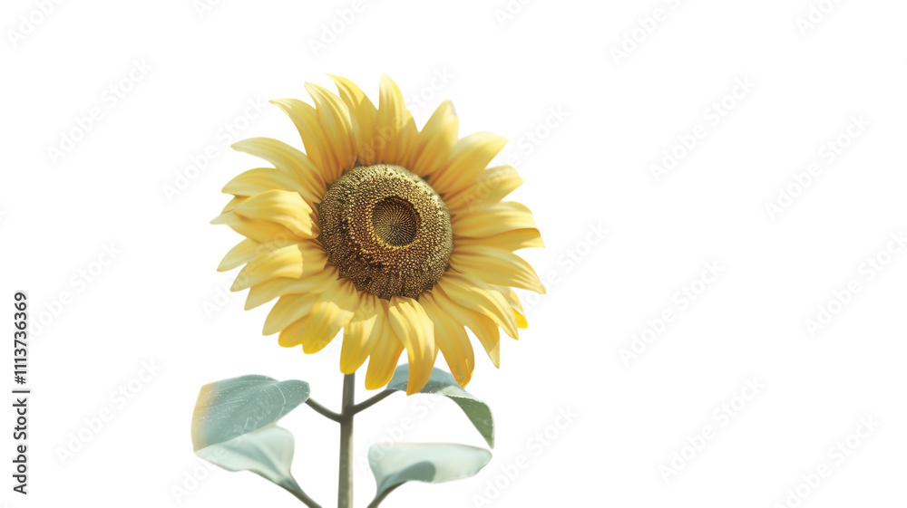 Obraz premium Vibrant 3D Render of a Blooming Sunflower Isolated on White Background for Artistic and Decorative Use
