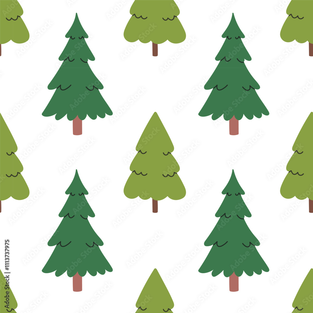 Fototapeta premium Fir seamless pattern, evergreen plant, spruce cedar background, New Year pattern for wrapping paper, postcard, banner