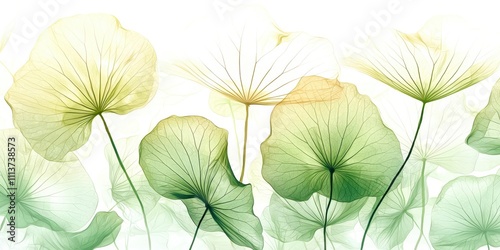 Painting of green leaves with a white background