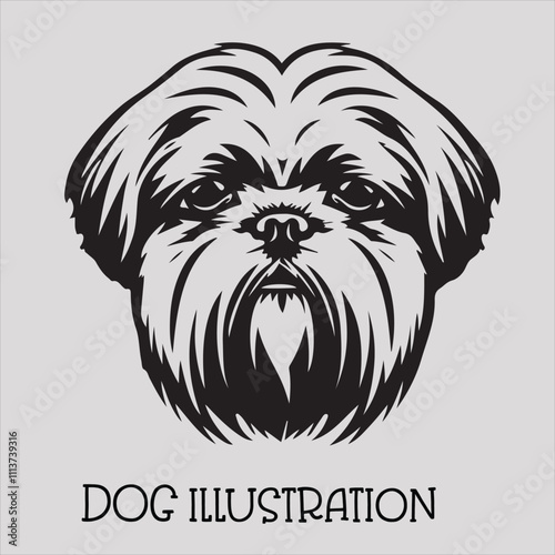 A simple Yet Elegant Black Silhouette of a shih TZU Stylish Dog Illustration
