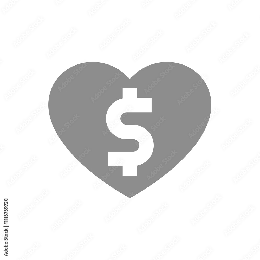 Charity, money donation vector icon. Dollar and a heart, humanitarian aid, donating money concept. Charity, money donation vector icon. Dollar and a heart, humanitarian aid, donating money concept.