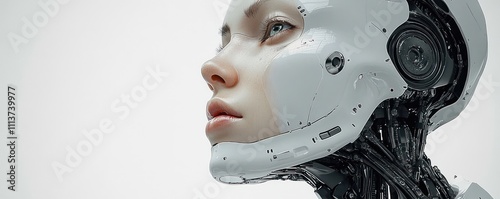 Futuristic Sleek Robotic Head Embodying Human-Like Intelligence in Cyberpunk Style