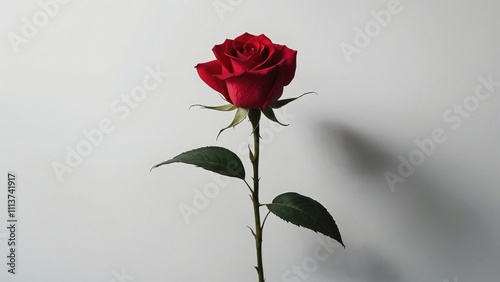 Wallpaper Mural Single Red Rose with Elegant Leaves on a Minimalist Background Torontodigital.ca
