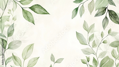 Watercolor Greenery Frame  Botanical Leaves Background