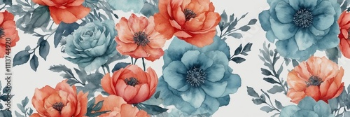 Blue and Coral Floral Bouquet with Soft Pastel Background Illustration photo