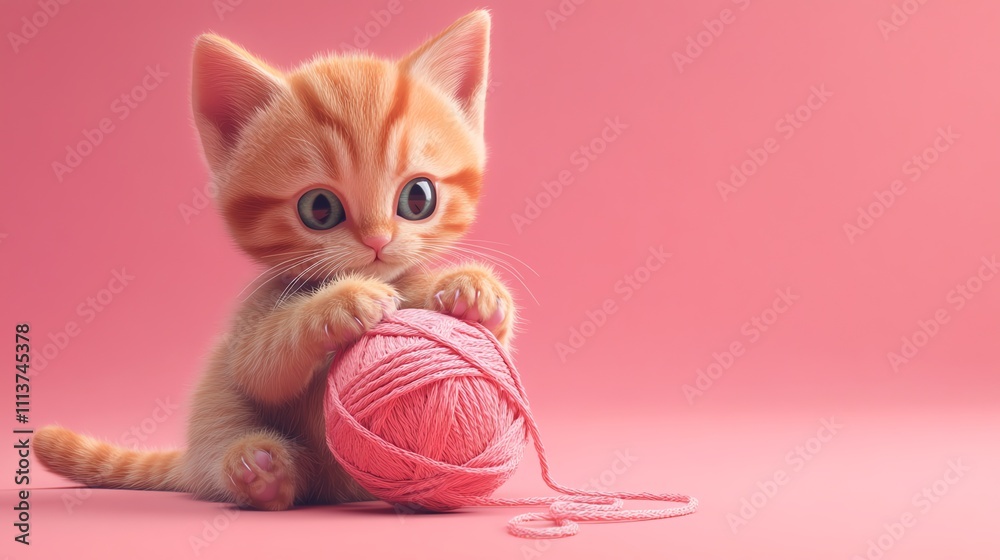 A cute cartoon kitten playing with a ball of yarn. A cute cartoon kitten playing with a ball of yarn.