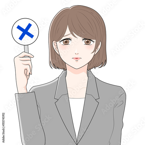 丸の札を持つスーツの女性 会社員/ビジネス/会社/社員/仕事