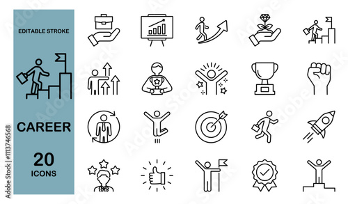 キャリア開発に関するラインアイコンセット　編集可能　