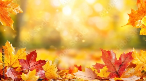 Autumn Leaves Scattered On Ground In Sunny Park