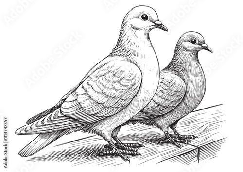 two doves engraving vector illustration