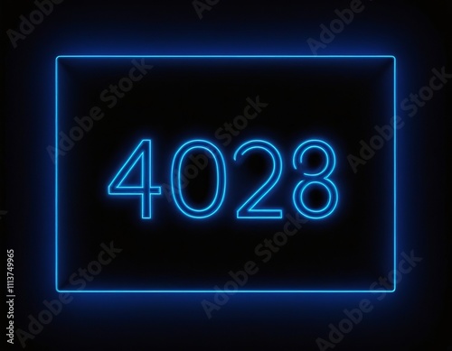 Neon blue glowing number 4028 on a dark background.