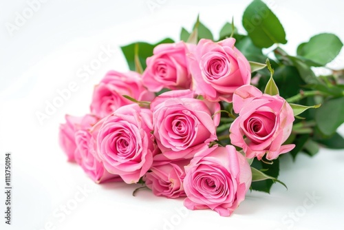 Pink rose bouquet isolated on white background.