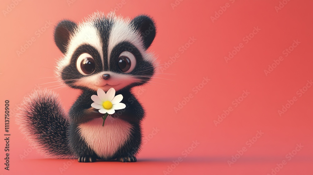 A cute cartoon badger holding a white flower. A cute cartoon badger holding a white flower.