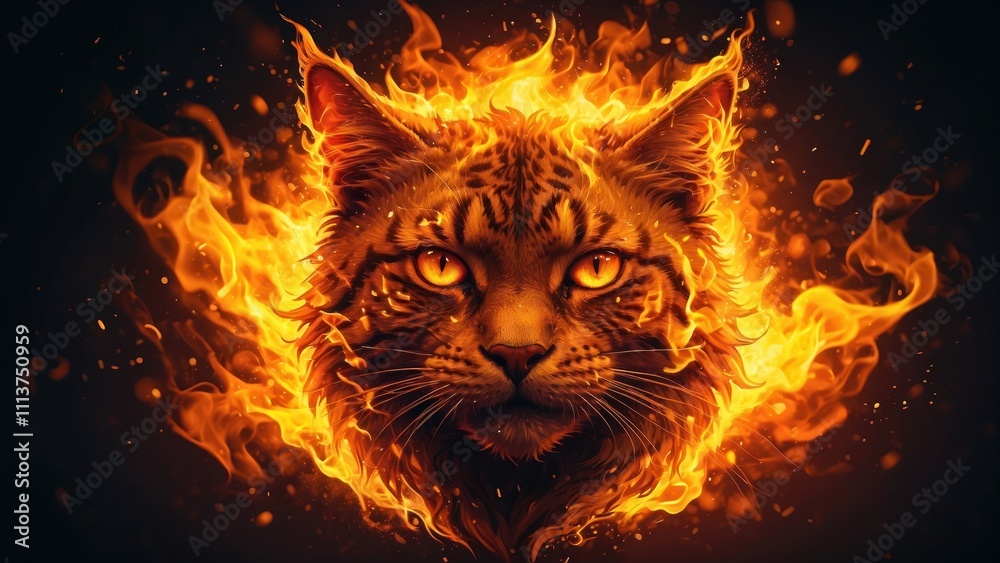Flaming Cat Fiery Feline with Intense Eyes Flaming Cat Fiery Feline with Intense Eyes