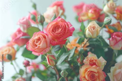 Colorful flower bouquet from red roses isolated on white background. Closeup.  red roses
