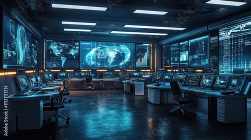 A High-Tech Command Center with Holographic Displays