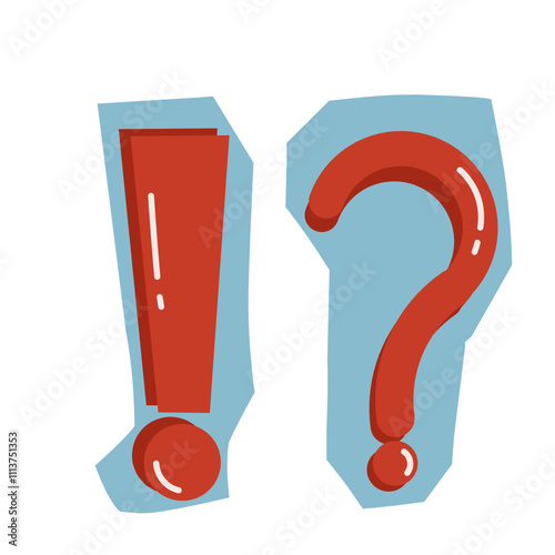 Clipart illustration of a question mark and exclamation mark on a torn paper effect background