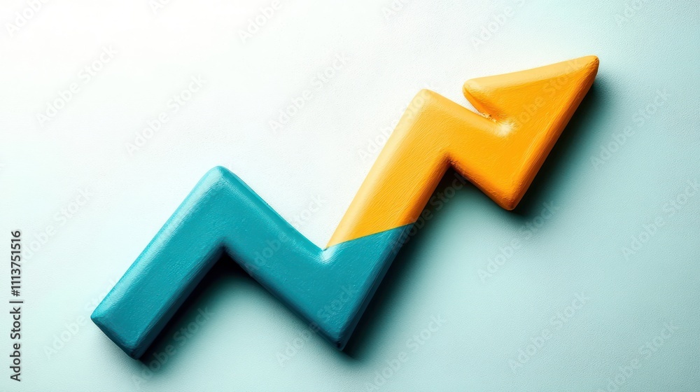 Zigzag Arrow Rising Illustrative Design with Teal and Yellow Colors Zigzag Arrow Rising Illustrative Design with Teal and Yellow Colors