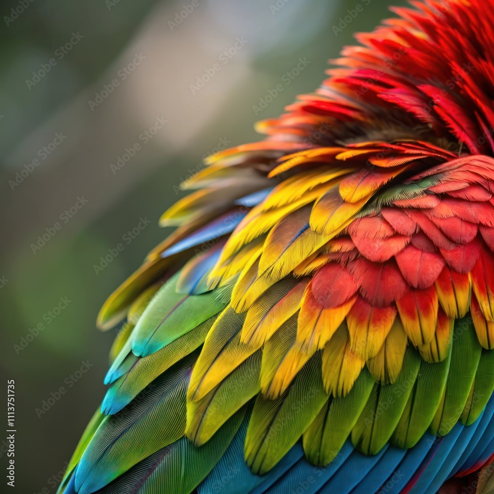 Fototapeta premium Colorful Parrot Feathers in Vibrant Detail with a Tropical Feel Illustration