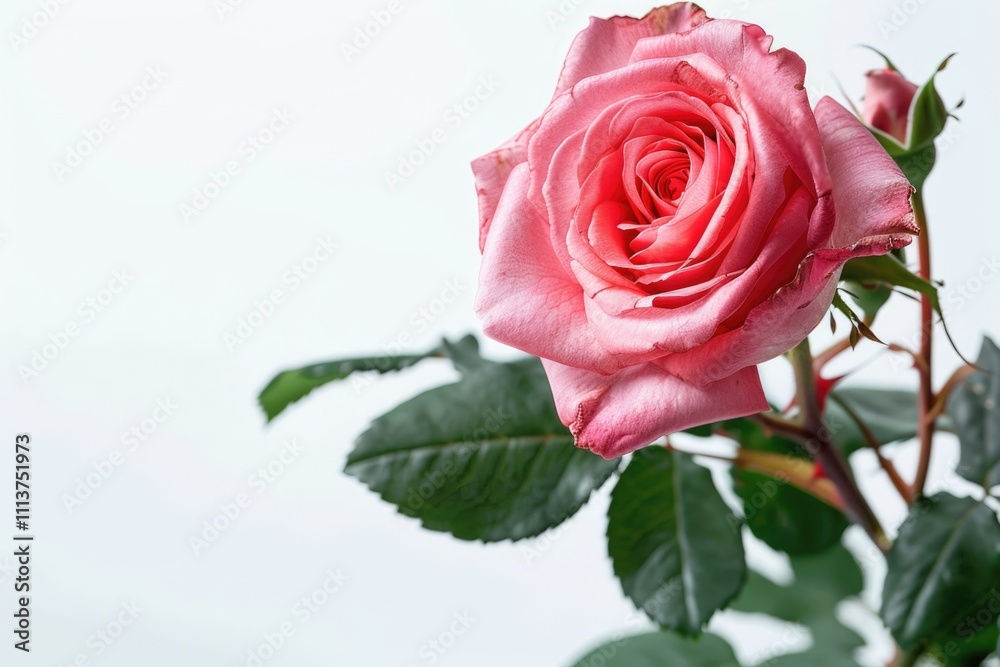 Naklejka premium Flower pink rose on a white isolated background.