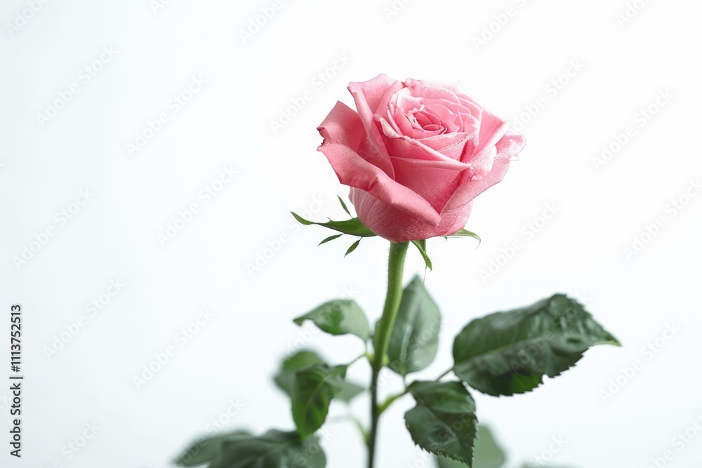 One beautiful pink rose on a white background One beautiful pink rose on a white background